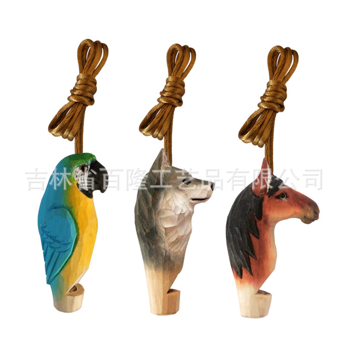 厂家定制木制工艺品创意雕刻动物口哨儿童玩具哨子手工挂绳口哨图2
