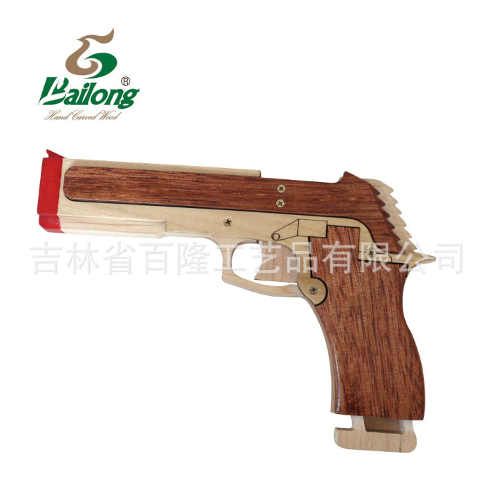 厂家定制木制纯手工雕刻手枪仿真儿童玩具枪外贸款创意diy皮筋枪图2