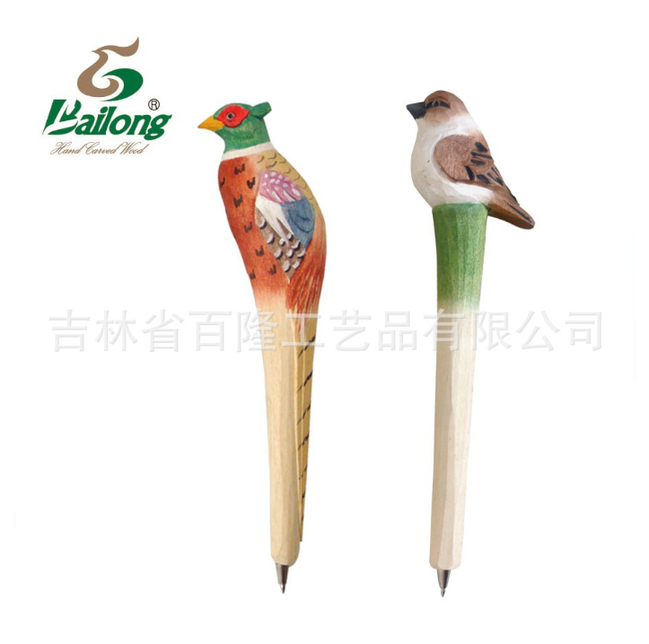 厂家定制创意木雕动物笔库存手工木头笔木质景区热卖圆珠木雕笔图2