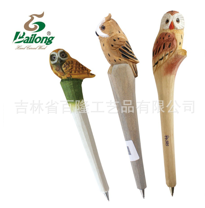 厂家定制创意木雕动物笔库存手工木头笔木质景区热卖圆珠木雕笔图3