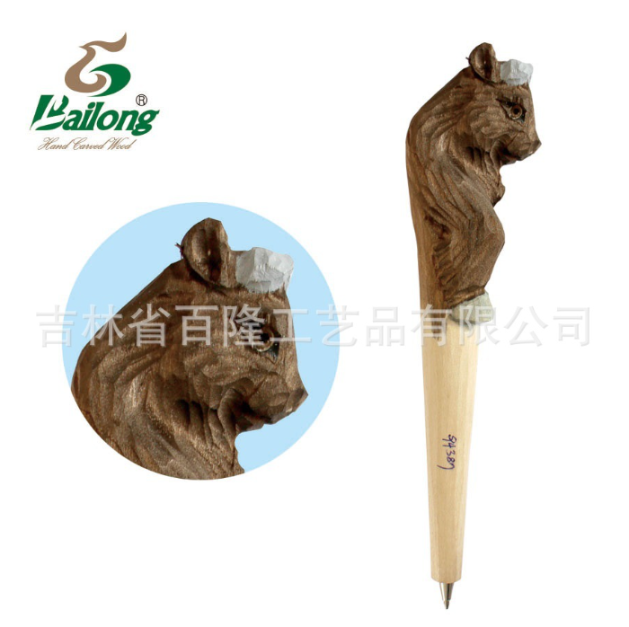 厂家定制创意木雕动物笔库存手工木头笔景区热卖木质圆珠木雕笔图3
