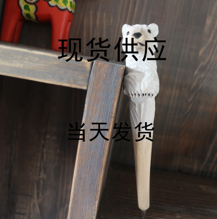 厂家定制创意木雕动物笔库存手工木头笔景区热卖木质圆珠木雕笔图2