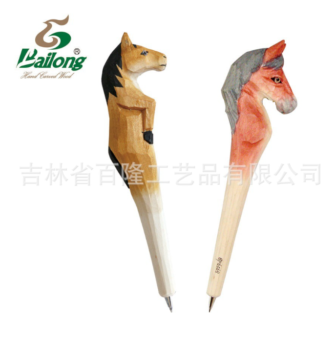 厂家定制创意木雕动物笔库存手工木头笔木质景区热卖圆珠木雕笔图2