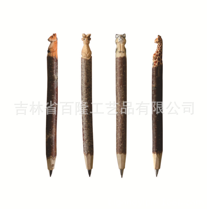 创意木雕动物笔定制手工木头笔木质工艺礼品笔景区热卖圆珠木雕笔图2