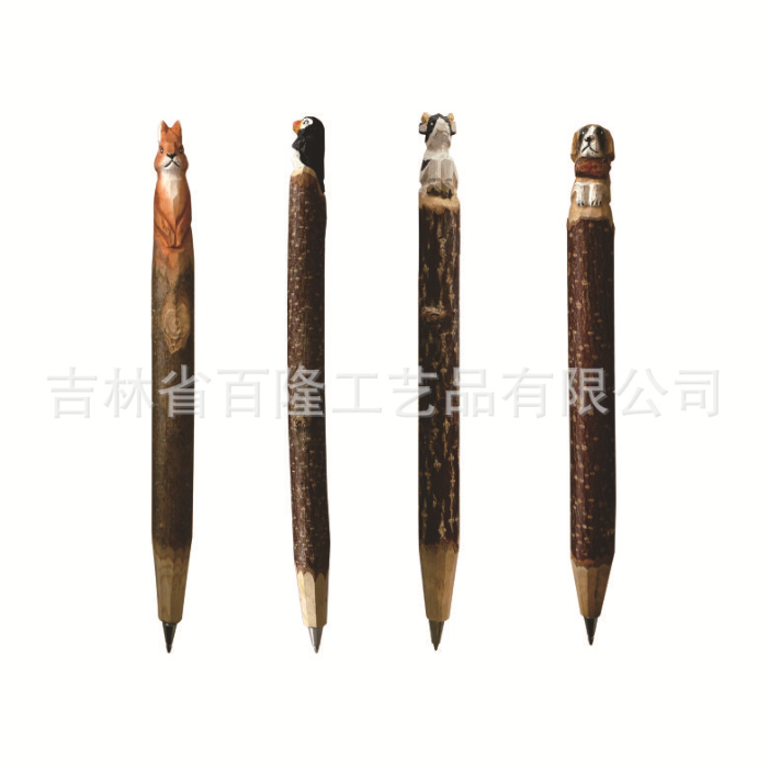 创意木雕动物笔定制手工木头笔木质工艺礼品笔景区热卖圆珠木雕笔图3