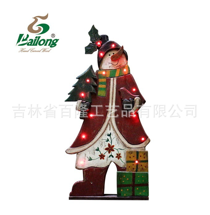 木制工艺品装饰品摆件圣诞节圣诞老人圣诞雪人带LED串灯圣诞摆件图2