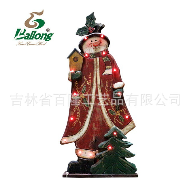 木制工艺品装饰品摆件圣诞节圣诞老人圣诞雪人带LED串灯圣诞摆件图3