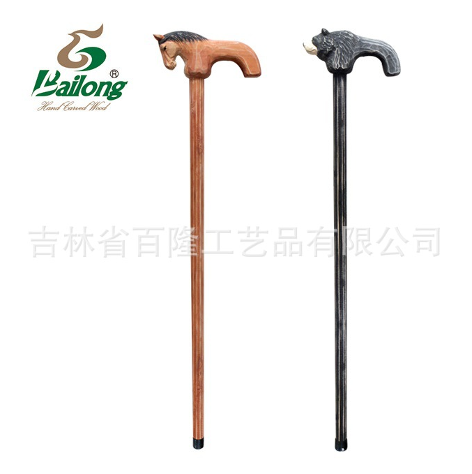 厂家定制木质工艺品户外登山实木拐杖手工雕刻动物扶手老人手杖图2