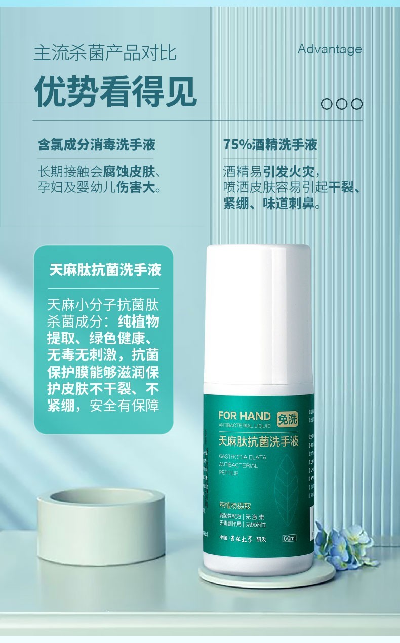 仁生源天麻肽抗菌杀菌抑菌无刺激植物配方免洗洗手液图5